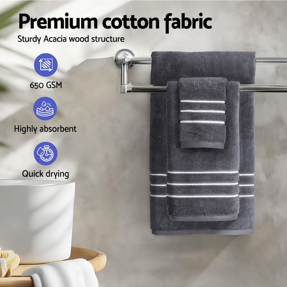 6-Piece Cotton Bath Towel Set 650GSM Grey