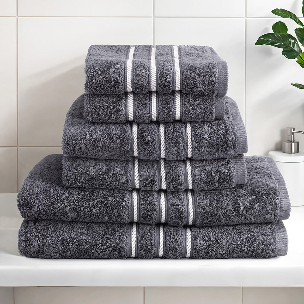 6-Piece Cotton Bath Towel Set 650GSM Grey