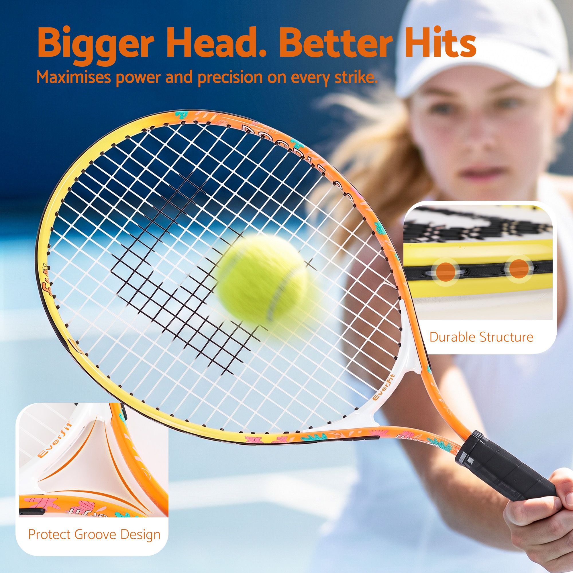 Everfit 23 Inch Tennis Racket Lightweight 200g for Adult and Junior Players Orange
