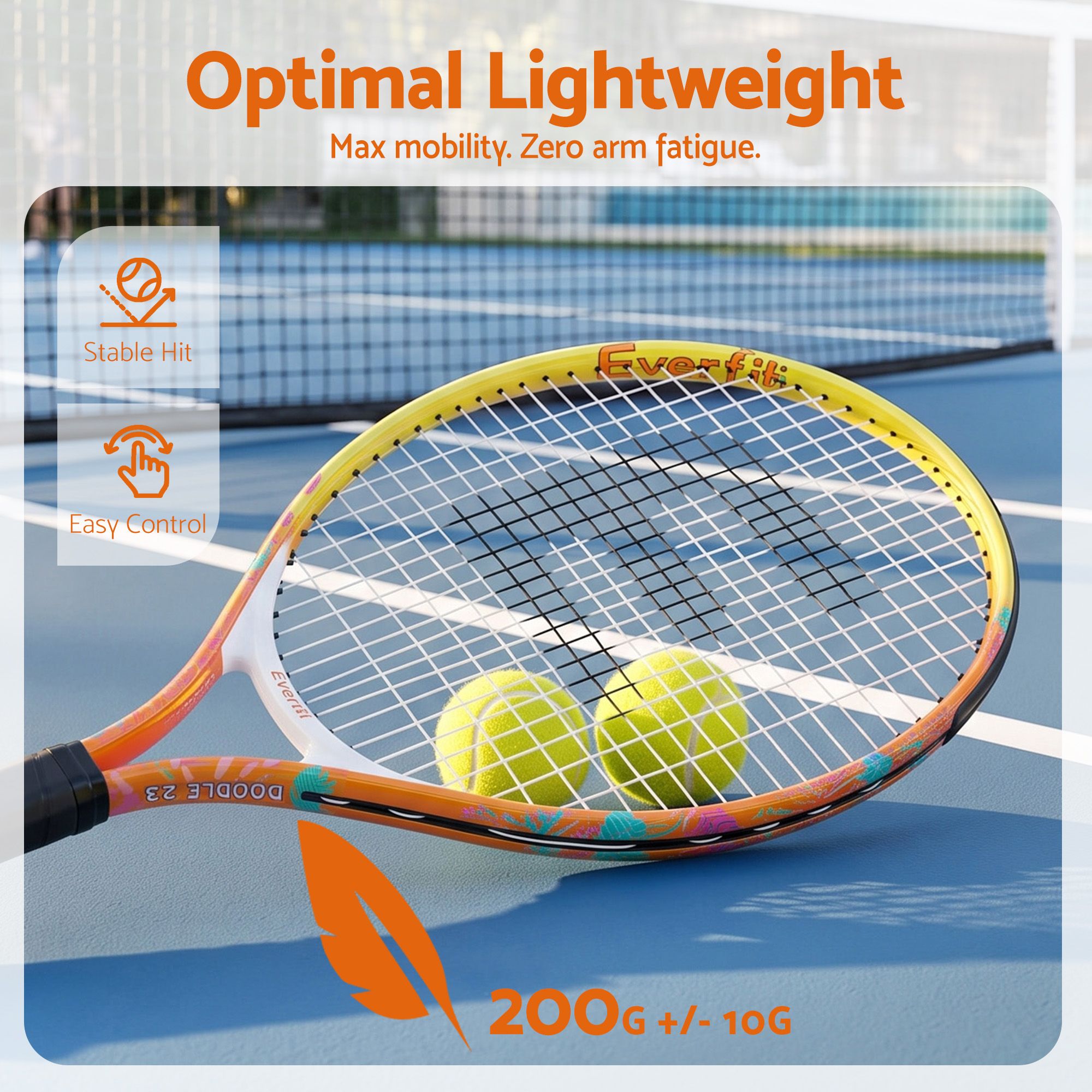 Everfit 23 Inch Tennis Racket Lightweight 200g for Adult and Junior Players Orange