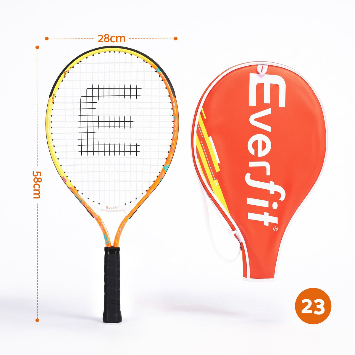 Everfit 23 Inch Tennis Racket Set of 2 Pack Lightweight Cushioned Grip Orange