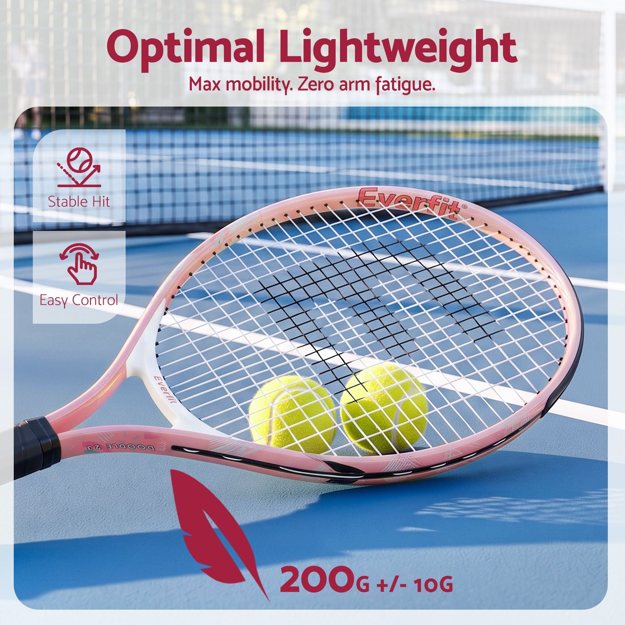 Title Everfit 23 Inch Tennis Racket Lightweight 200g for Adult and Junior Players Pink