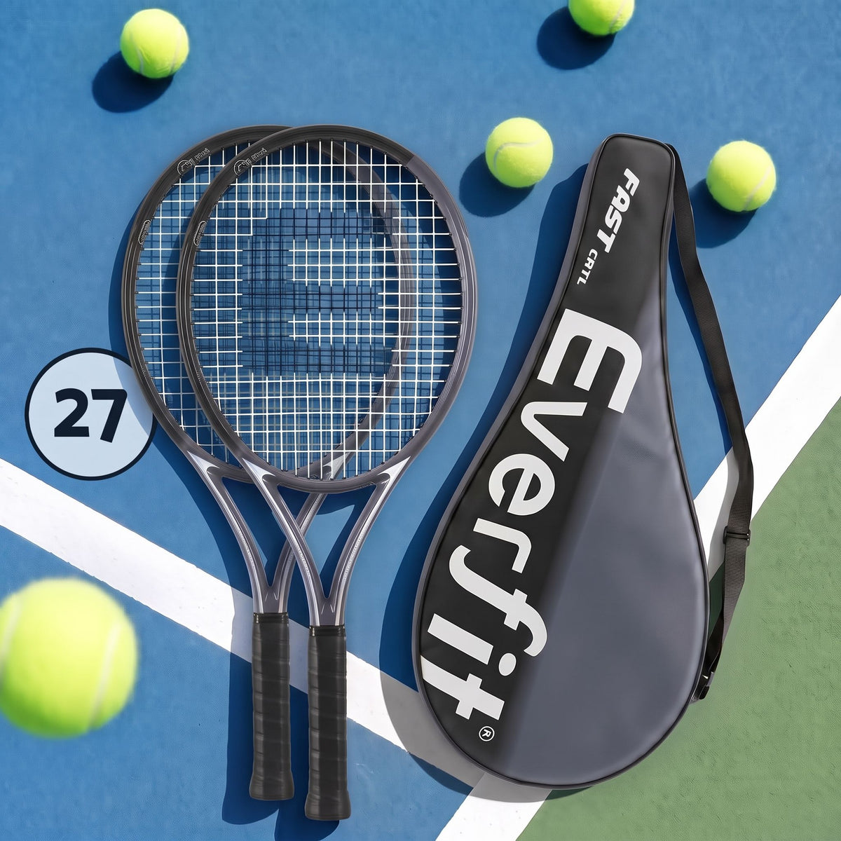 Everfit Tennis Racket Set 2 Pack 27 Inch Black