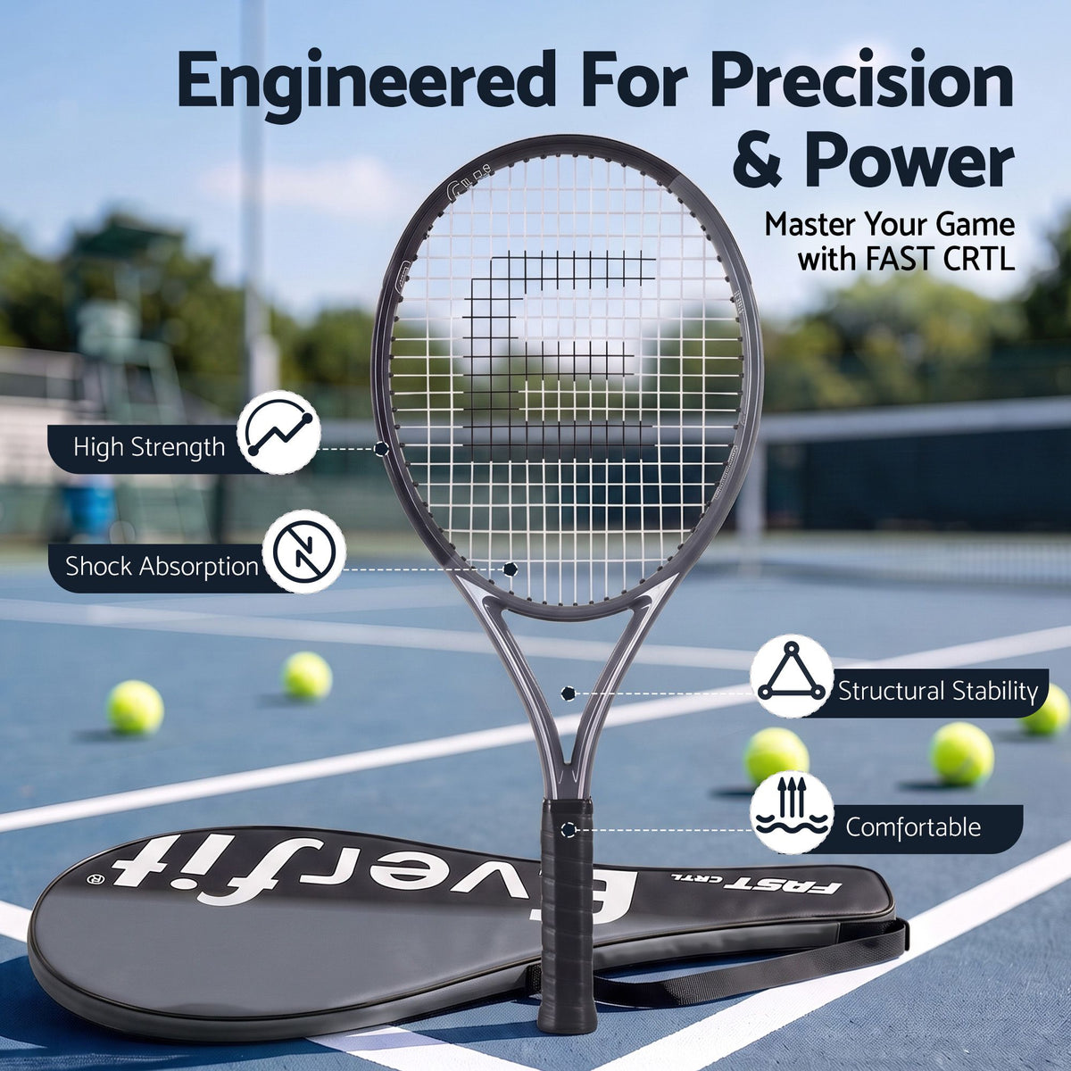 Everfit Tennis Racket Set 2 Pack 27 Inch Lightweight Cushioned Grip for Adults Black