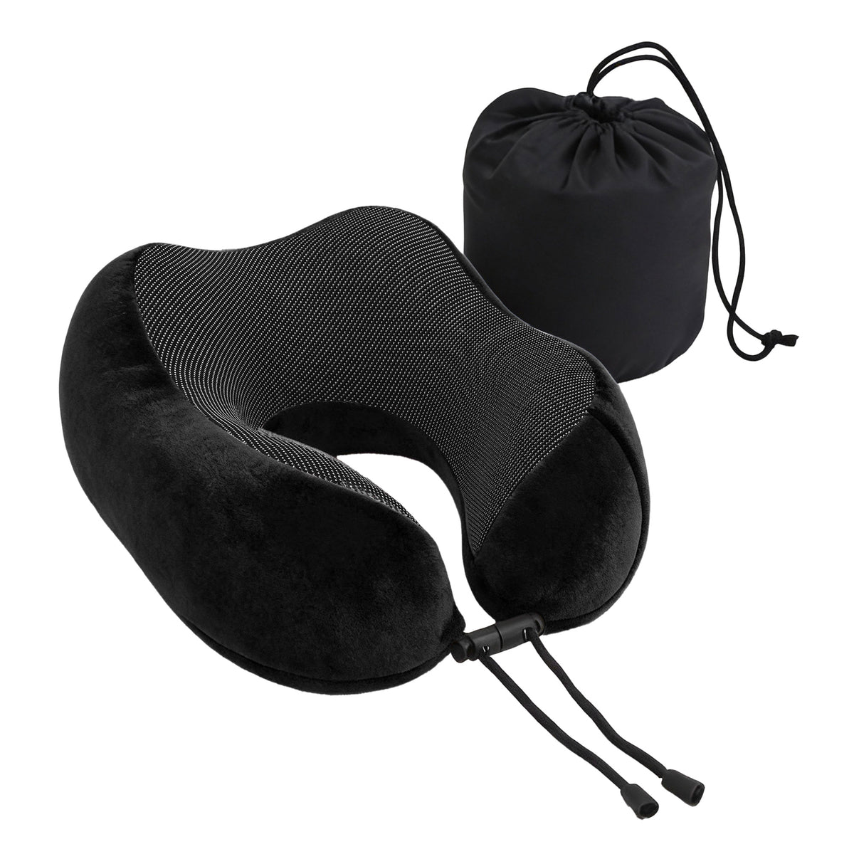 Wanderlite Memory Foam Travel Neck Pillow with Storage Bag, Black