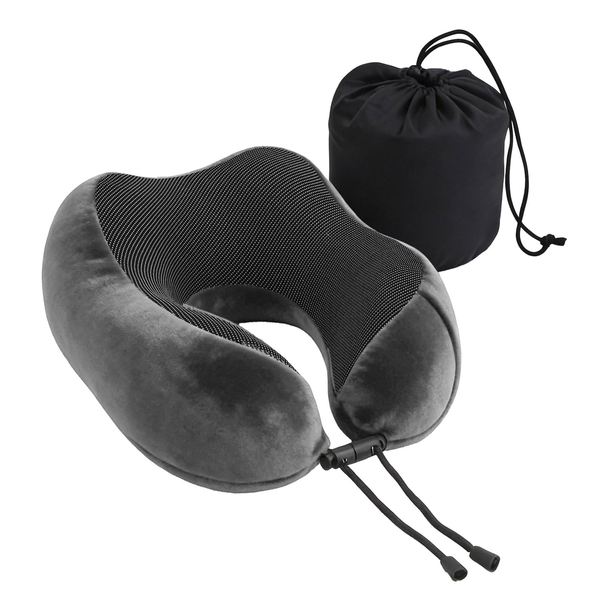 Wanderlite Memory Foam Travel Neck Pillow with Storage Bag, Grey