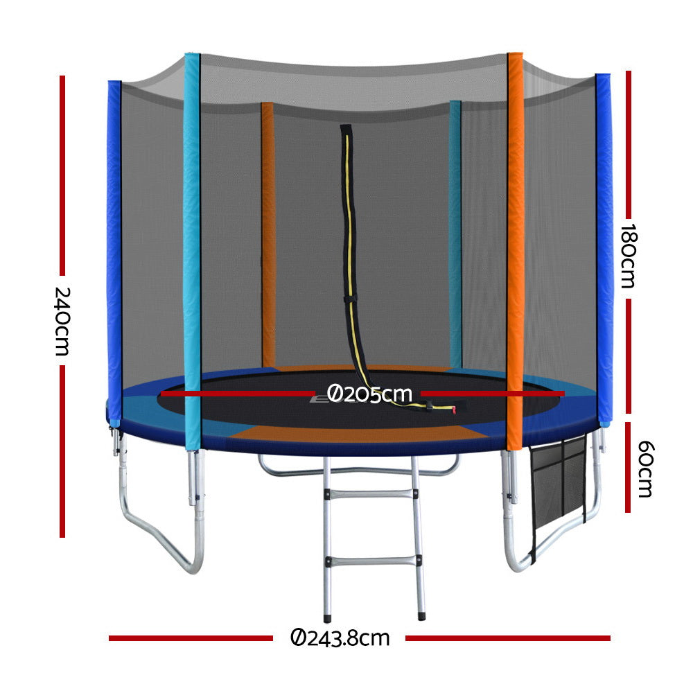 Everfit 8FT Kids Trampoline Round Safety Net Ladder