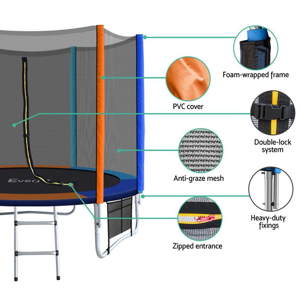 Everfit 8FT Kids Trampoline Round Safety Net Ladder
