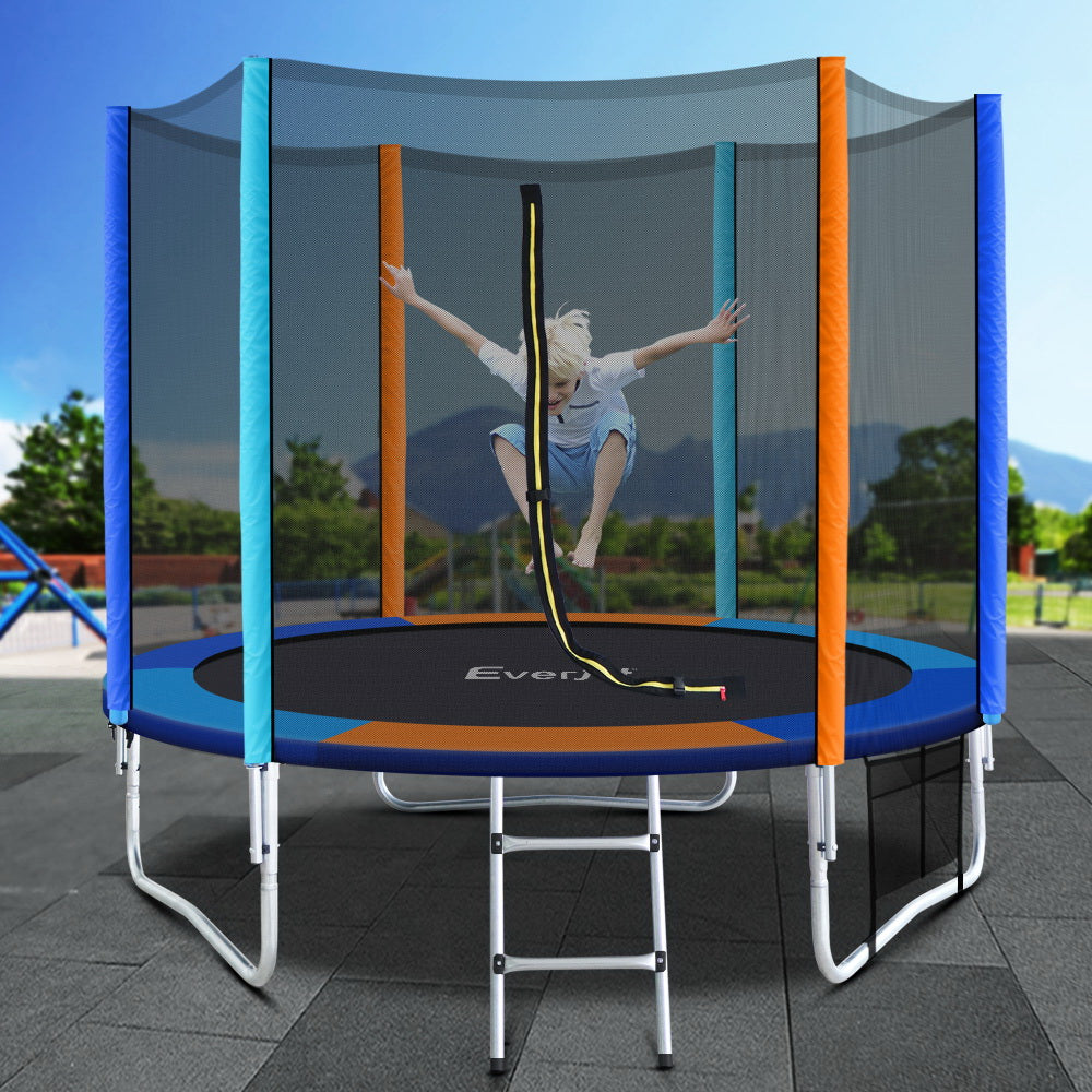 Everfit 8FT Kids Trampoline Round Safety Net Ladder