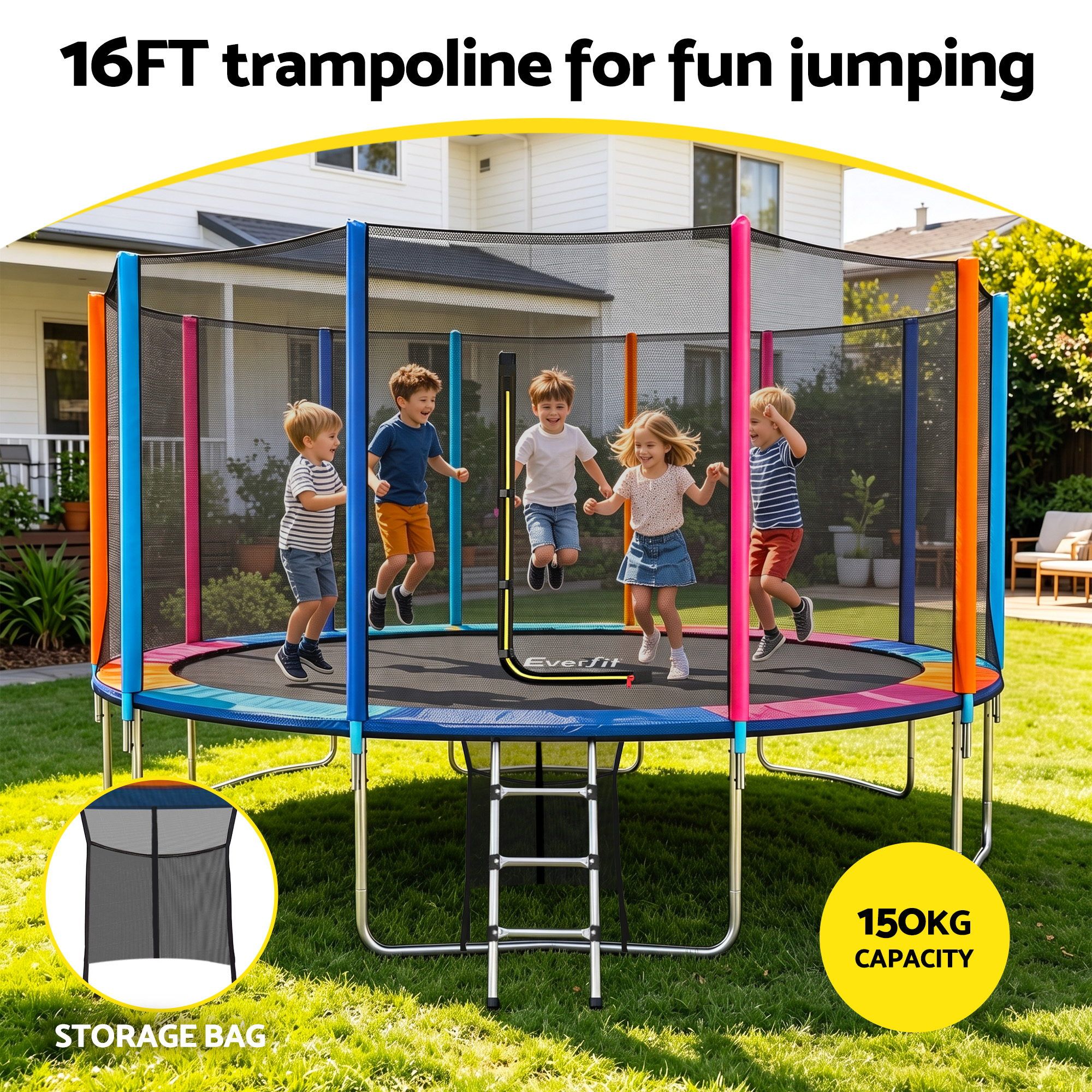 Everfit 16FT Kids Trampoline Rebounder with Enclosure Net Storage Bag