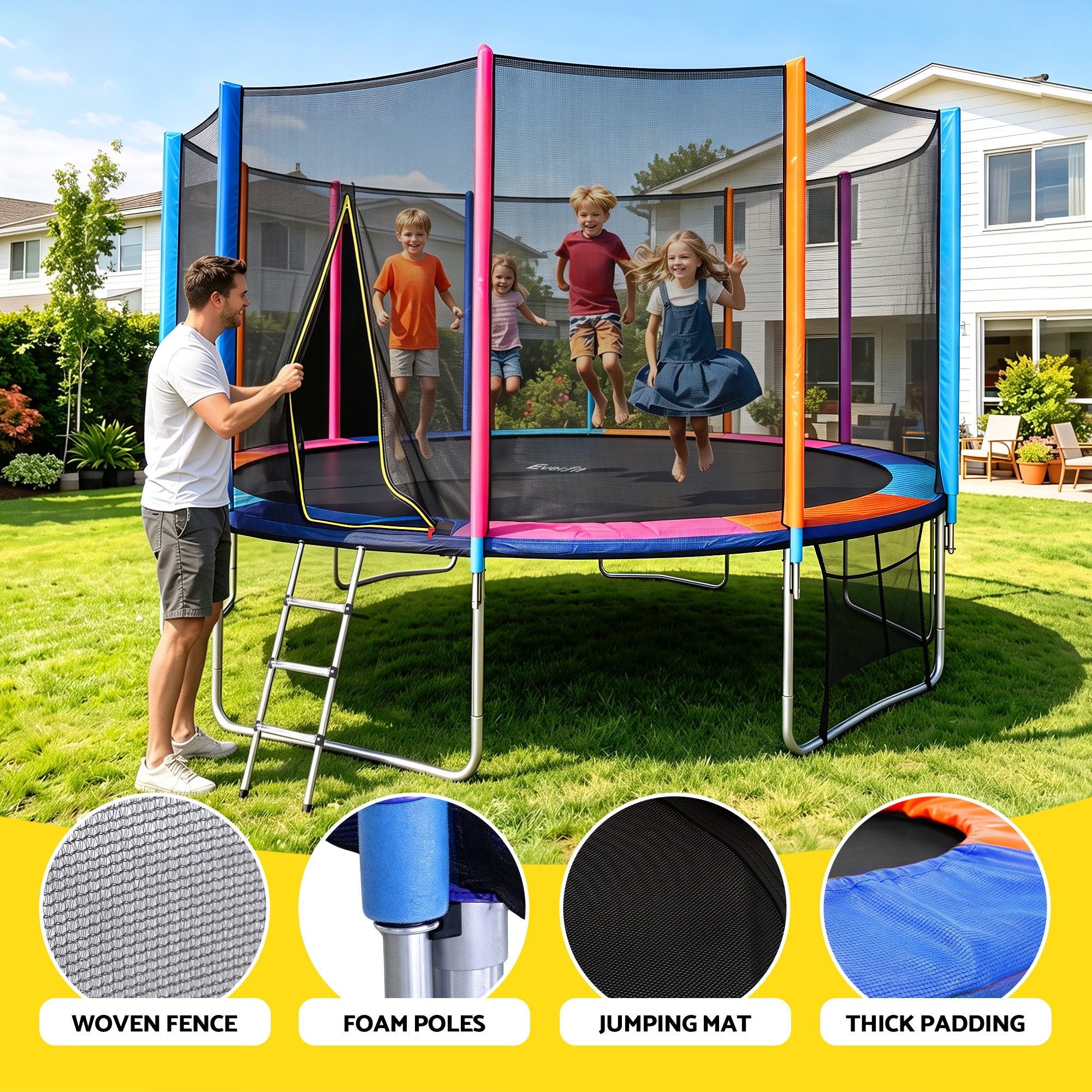 Everfit 16FT Kids Trampoline Rebounder with Enclosure Net Storage Bag