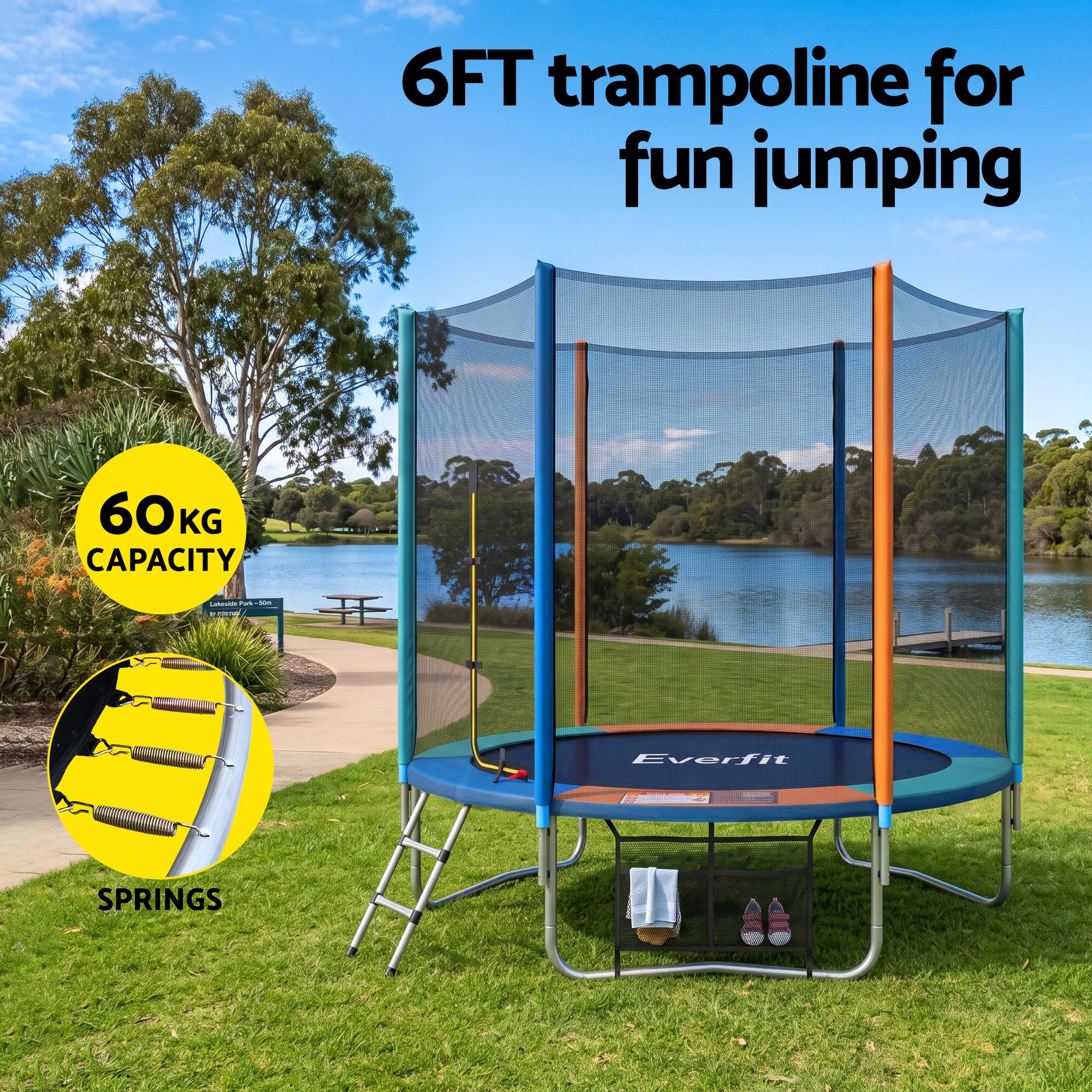 Everfit 6FT Kids Trampoline Rebounder with Enclosure Net Storage Bag
