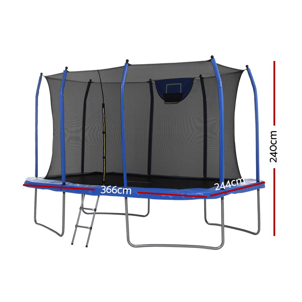 Everfit 12FT Kids Rectangle Trampoline Basketball Set Safety Net