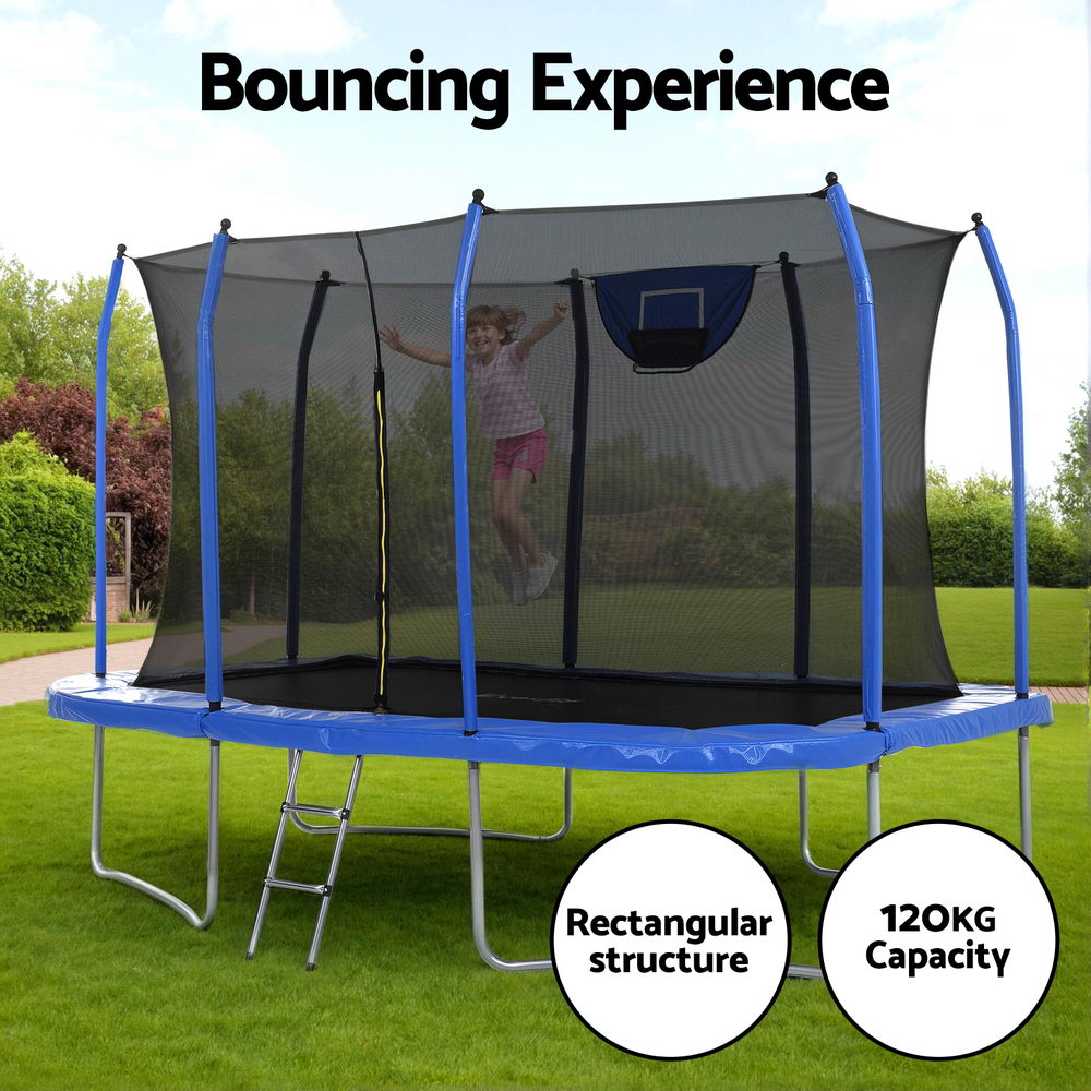 Everfit 12FT Kids Rectangle Trampoline Basketball Set Safety Net