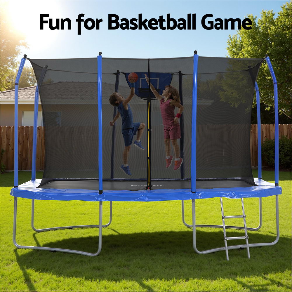 Everfit 12FT Kids Rectangle Trampoline Basketball Set Safety Net
