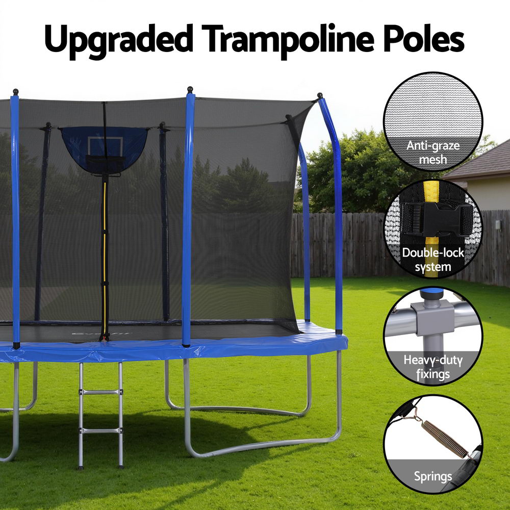 Everfit 12FT Kids Rectangle Trampoline Basketball Set Safety Net