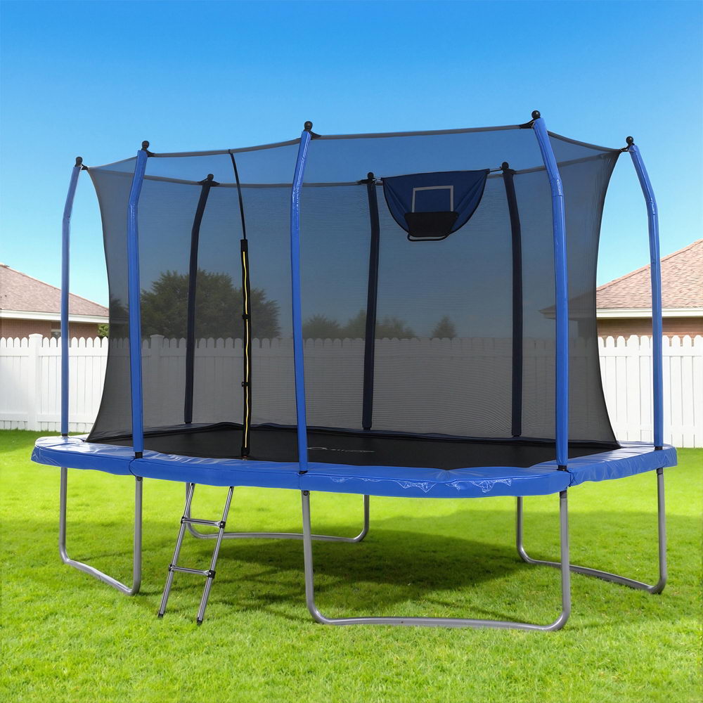 Everfit 12FT Kids Rectangle Trampoline Basketball Set Safety Net