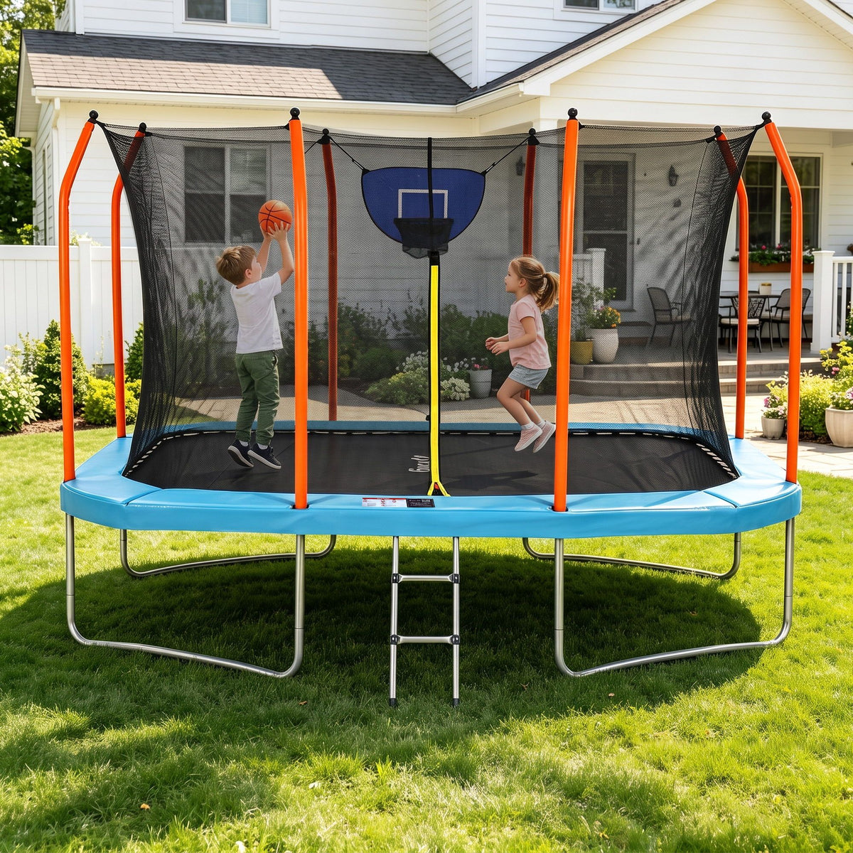 Everfit 12FT Kids Trampoline with Basketball Set Blue