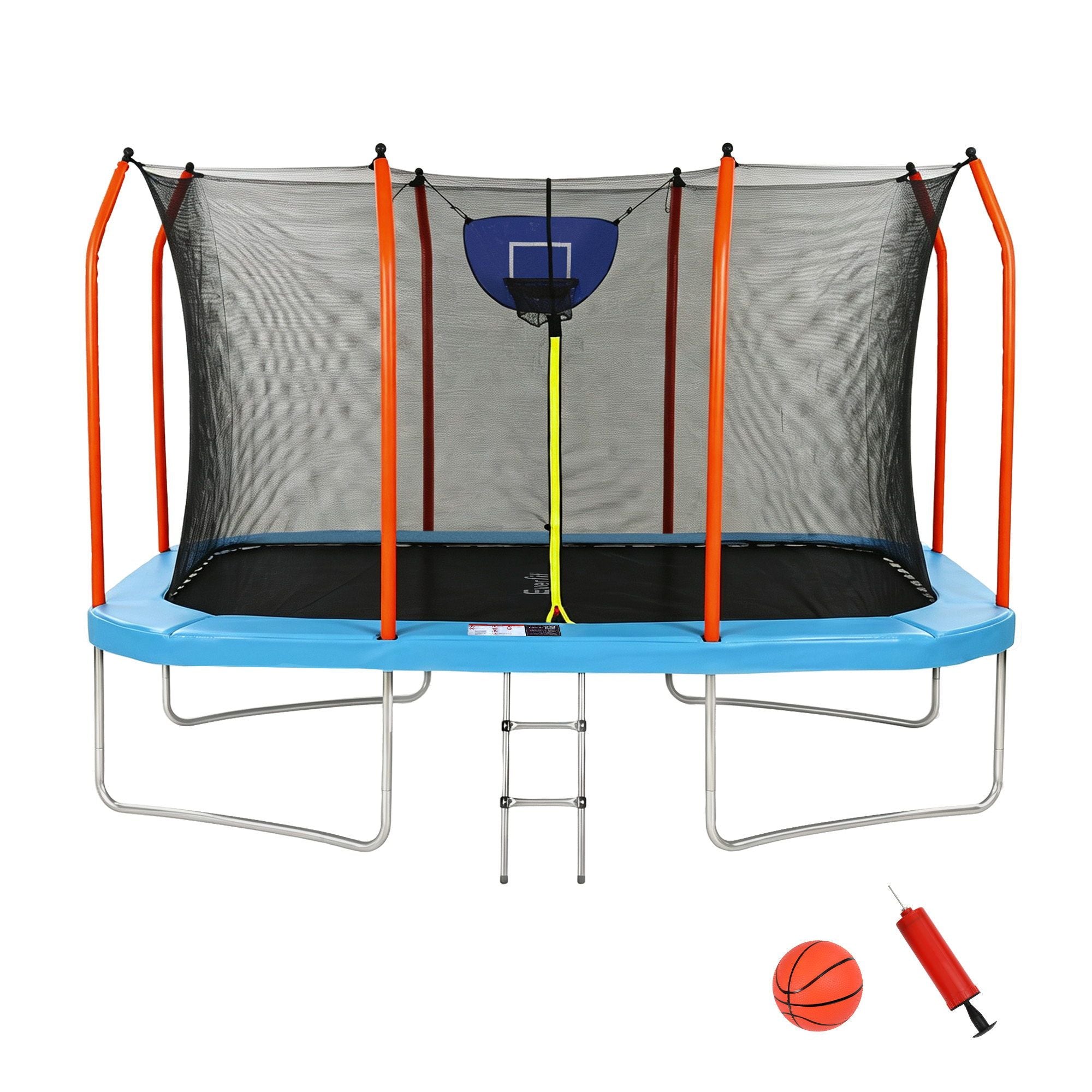 Everfit 12FT Kids Trampoline Rectangle Rebounder with Basketball Set Blue