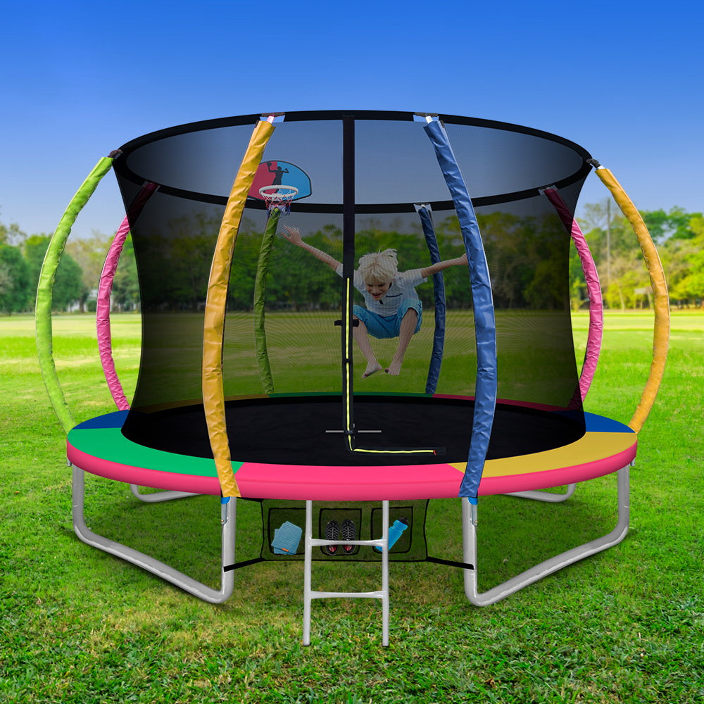 Everfit 10ft Kids Trampoline Ladder Enclosure Safety Net Rebounder Multi-Color