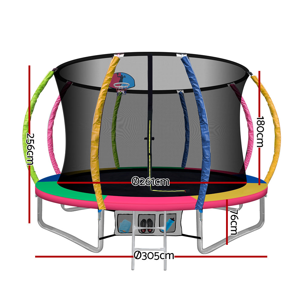 Everfit 10ft Kids Trampoline Ladder Enclosure Safety Net Rebounder Multi-Color