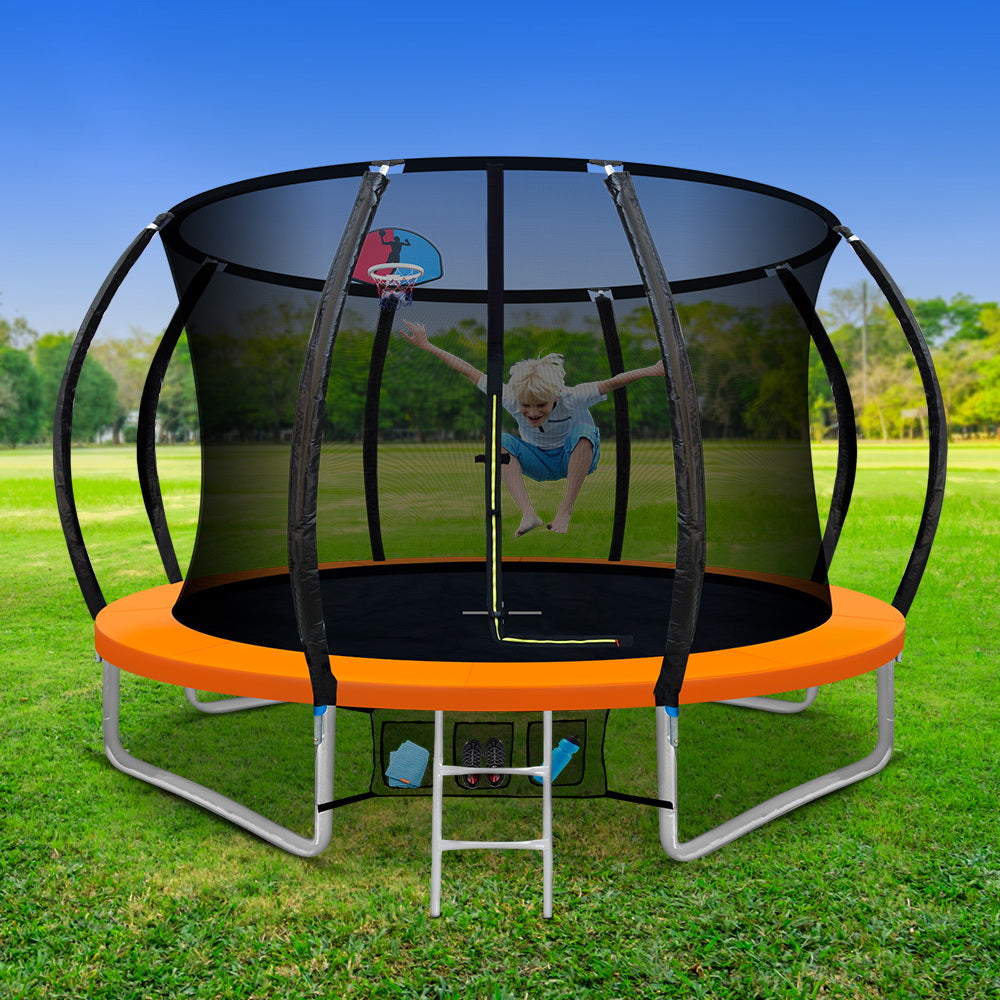 Everfit 10FT Kids Trampoline Ladder Safety Net Orange
