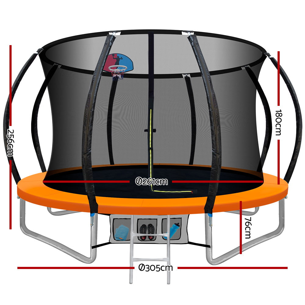 Everfit 10FT Kids Trampoline Ladder Safety Net Orange