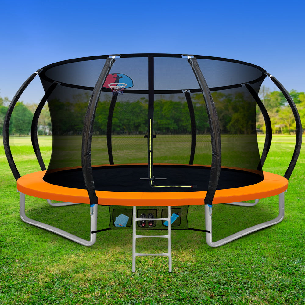 Everfit 12FT Kids Trampoline Orange Safety Net Ladder Basketball Set