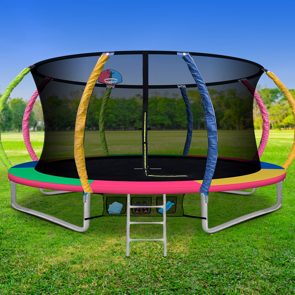 Everfit 14ft Kids Trampoline Rebounder Ladder Basketball Hoop