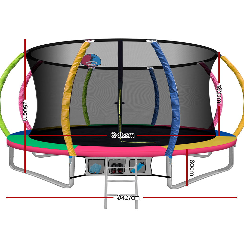 Everfit 14ft Kids Trampoline Rebounder Ladder Basketball Hoop