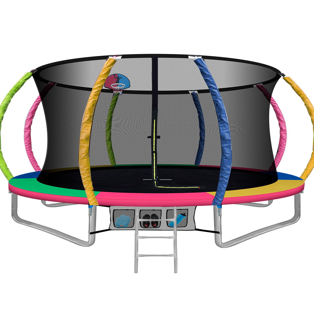 Everfit 14ft Kids Trampoline Rebounder Ladder Basketball Hoop