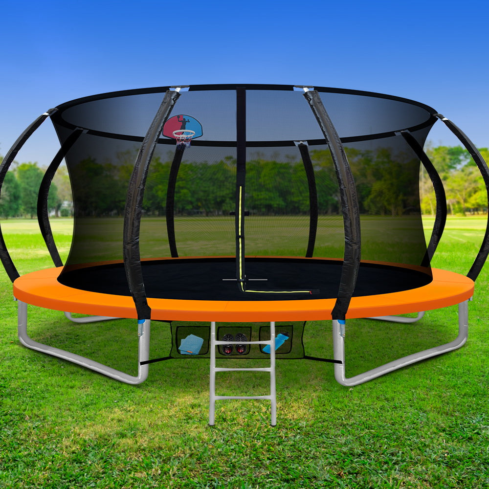 Everfit 14ft Kids Trampoline Rebounder Basketball Set Orange