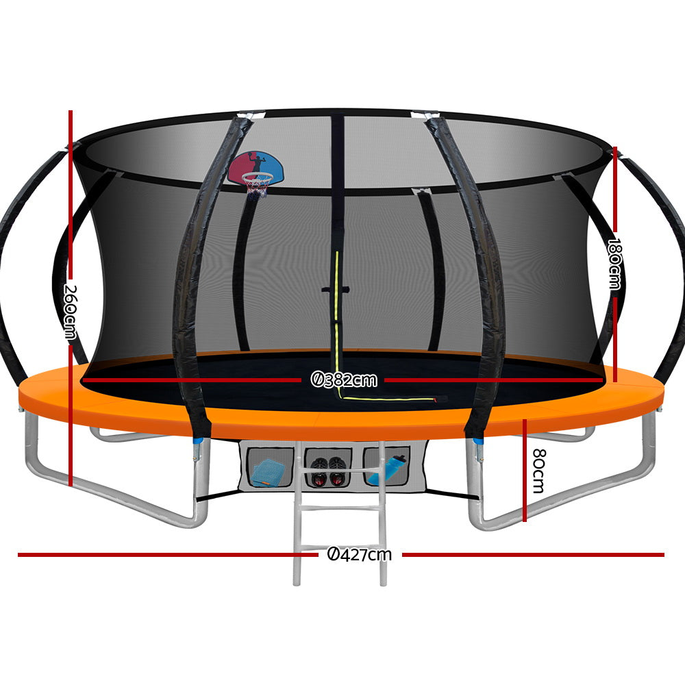Everfit 14ft Kids Trampoline Rebounder Basketball Set Orange