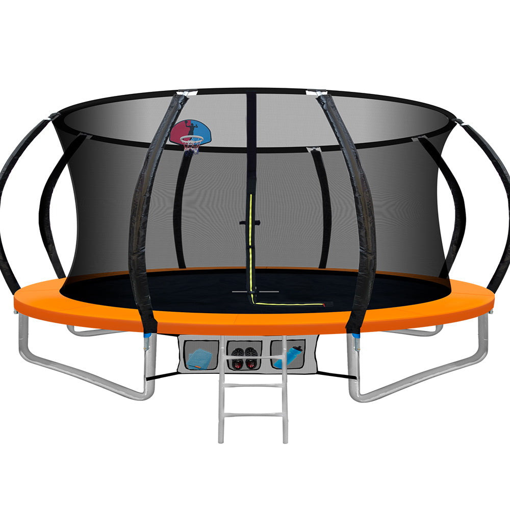Everfit 14ft Kids Trampoline Rebounder Basketball Set Orange
