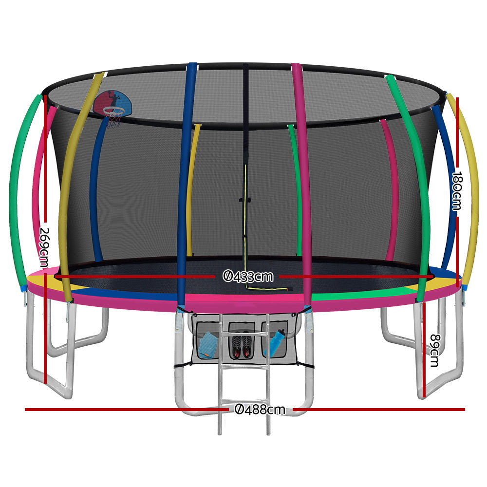 Everfit 16FT Kids Trampoline Ladder Enclosure Safety Net Multicolour