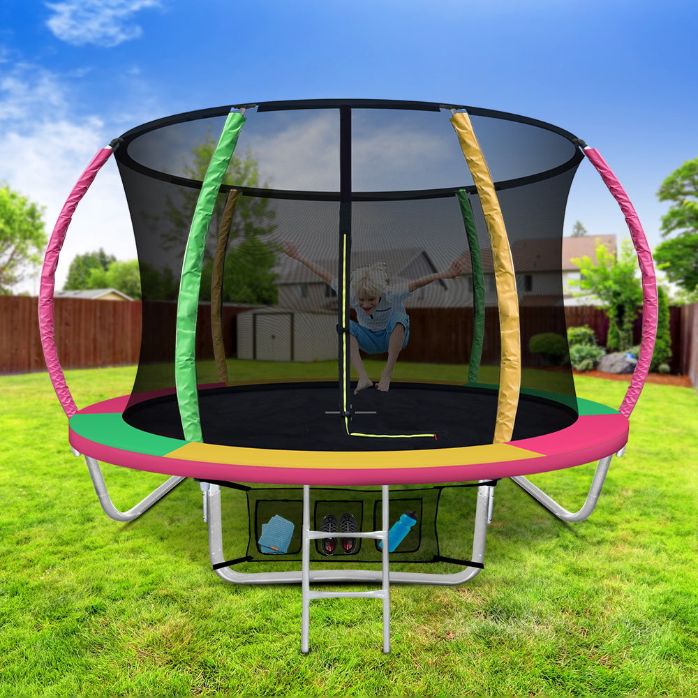 Everfit 8FT Kids Trampoline Ladder Enclosure Safety Net Multi-Colour