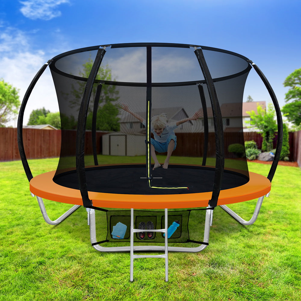 Everfit 8FT Kids Trampoline Ladder Enclosure Safety Net Orange