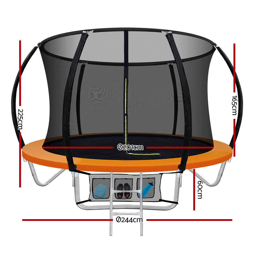 Everfit 8FT Kids Trampoline Ladder Enclosure Safety Net Orange