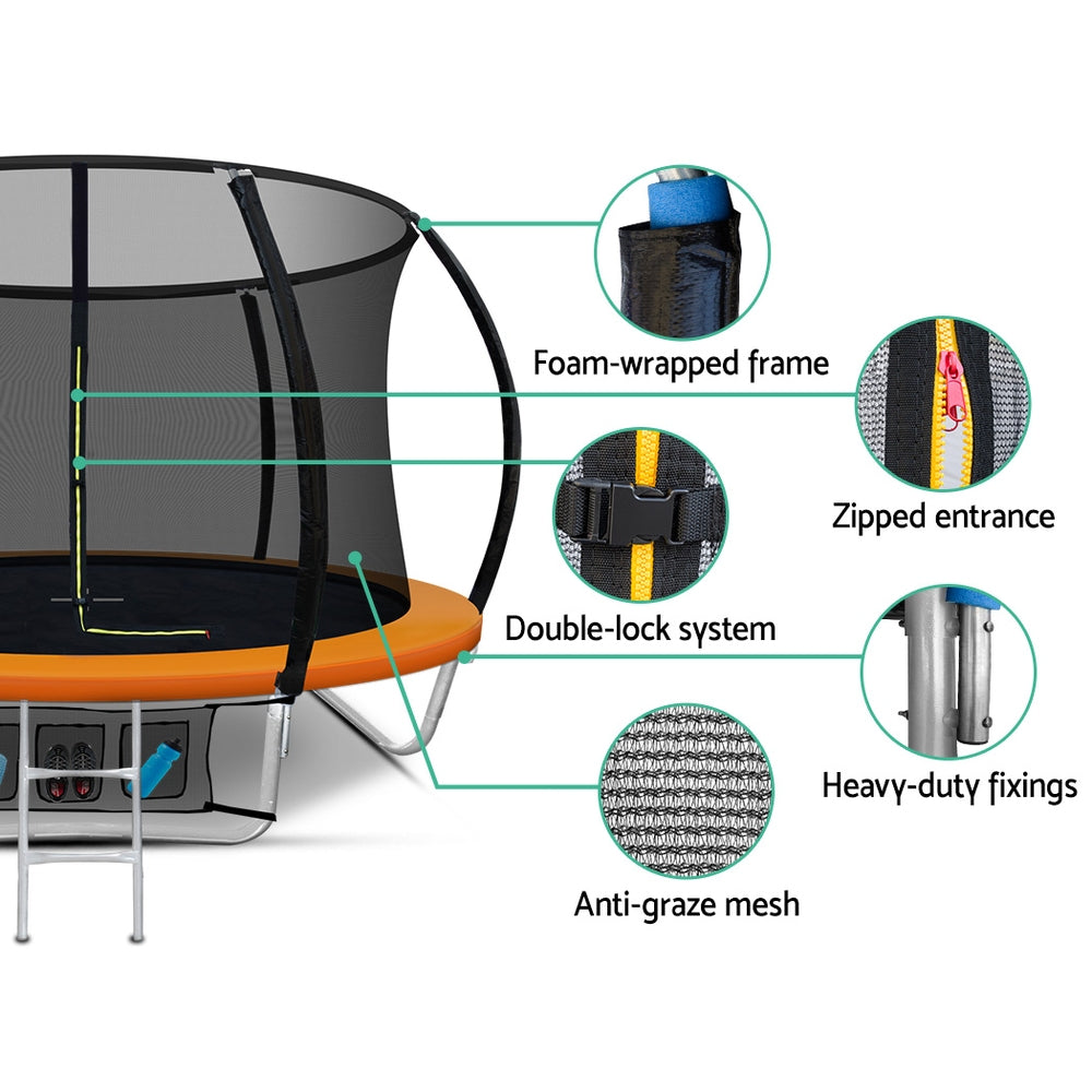 Everfit 8FT Kids Trampoline Ladder Enclosure Safety Net Orange