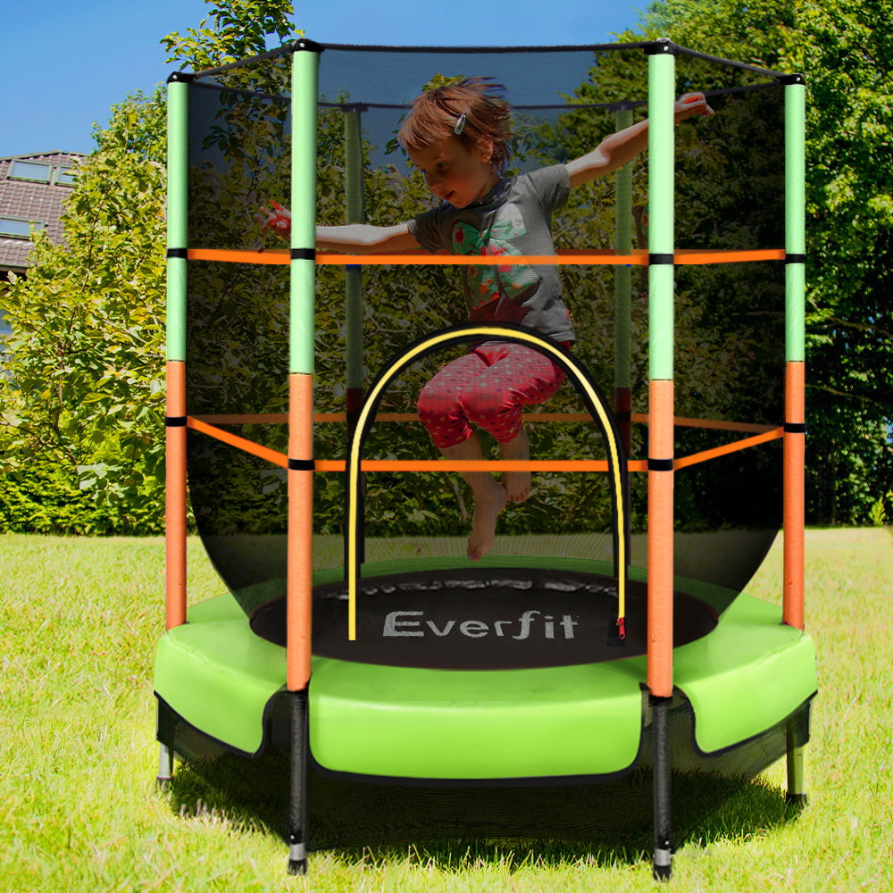 Everfit 4.5ft Kids Trampoline with Safety Enclosure Net Green