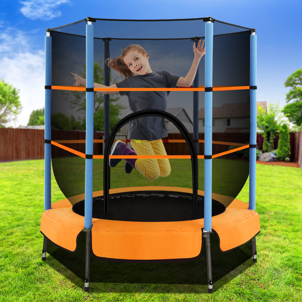 Everfit 4.5ft Kids Trampoline with Enclosure Safety Net, Orange