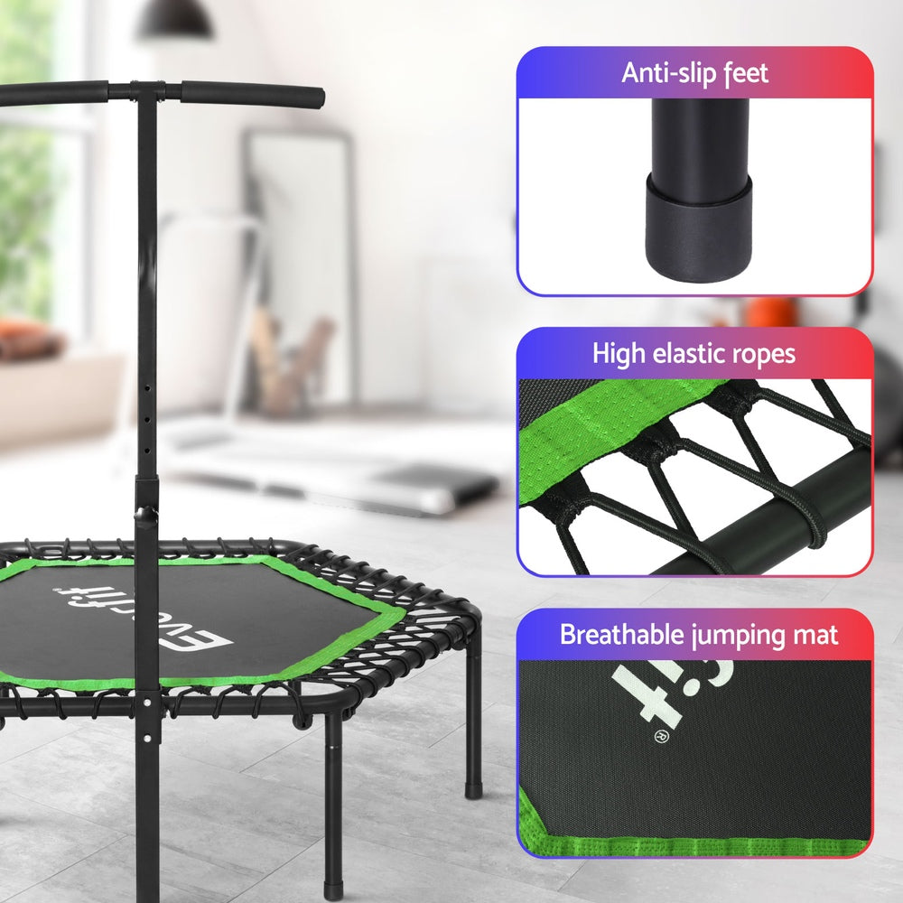 Everfit 48" Hexagon Fitness Trampoline Rebounder Adjustable Handrail Green