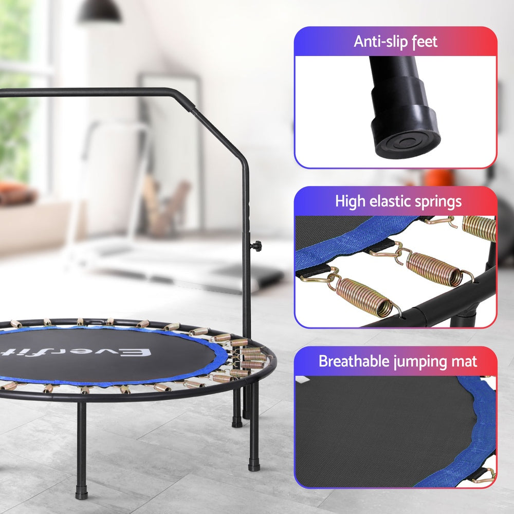 Everfit 48" Round Fitness Trampoline Adjustable Handrail Blue