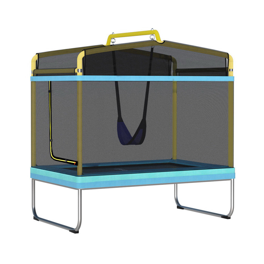 Everfit 6FT Kids Trampoline Rectangle Yellow Safety Net Swing
