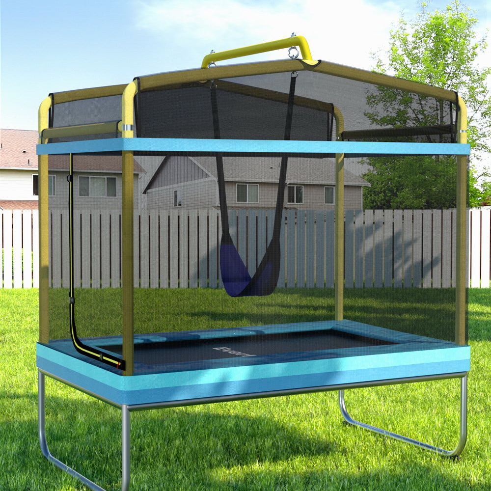 Everfit 6FT Kids Trampoline Rectangle Yellow Safety Net Swing