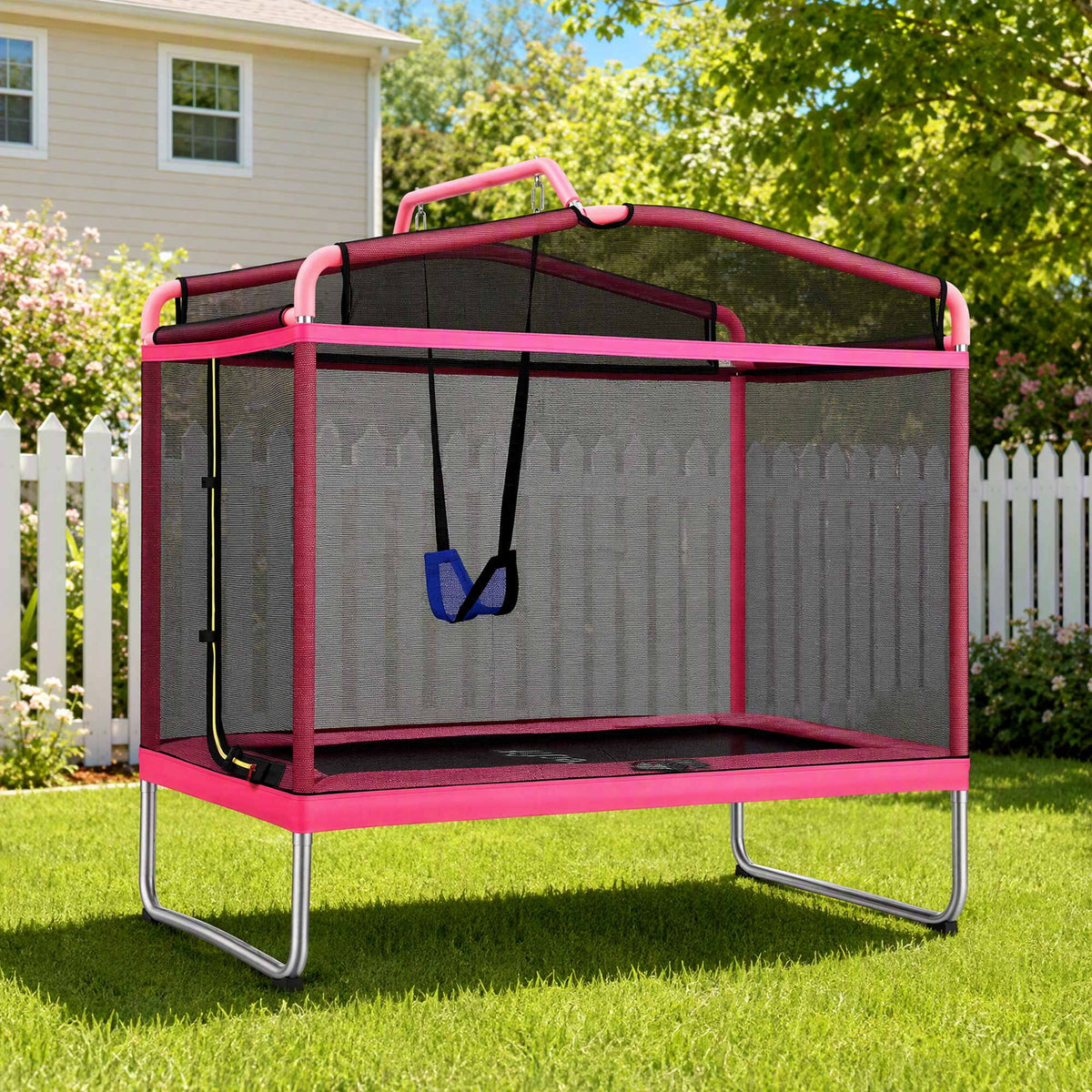 Everfit 6FT Kids Trampoline 3-in-1 Rebounder with Swing Belt Pink