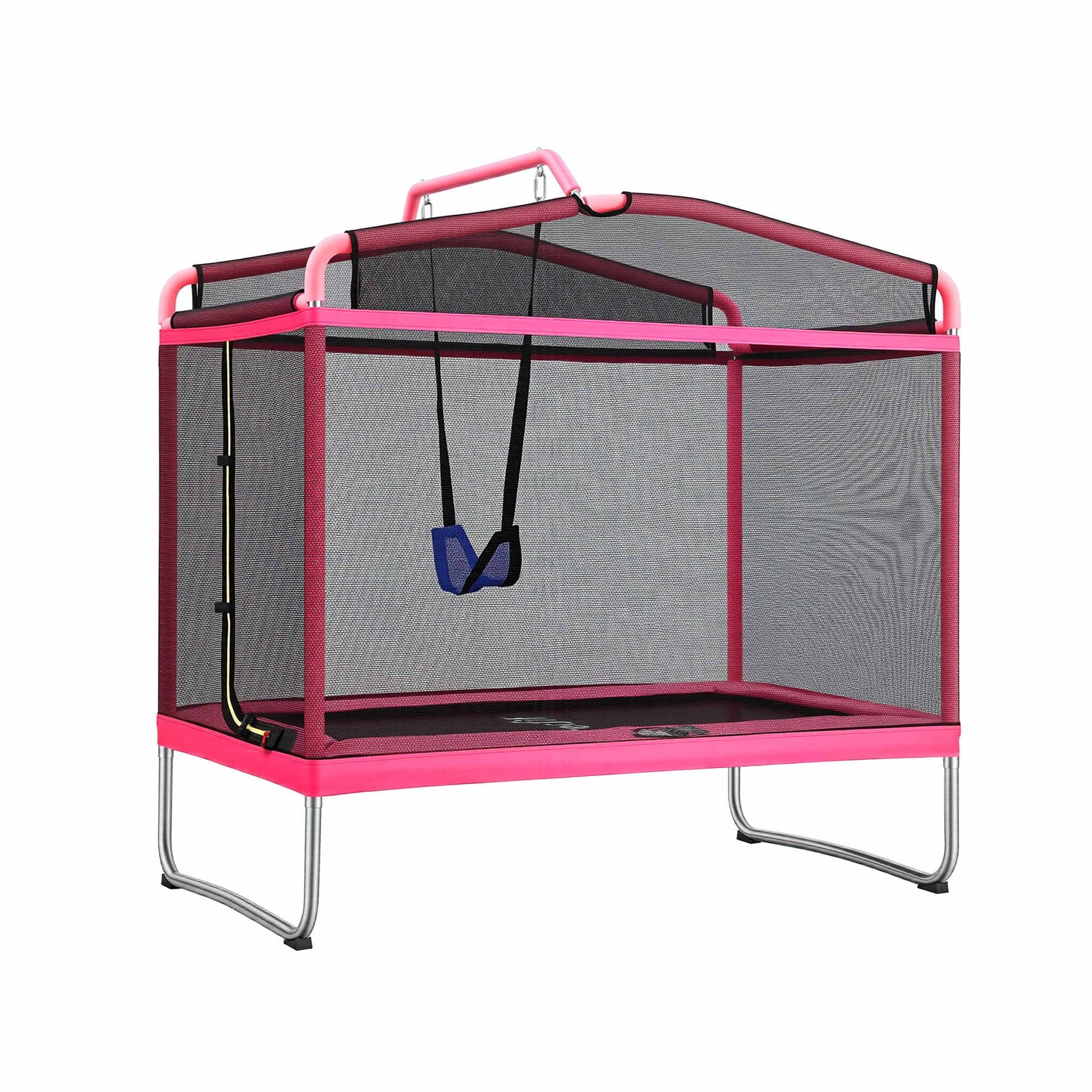 Everfit 3-in-1 Kids Rectangle 6FT Trampoline Rebounder with Swing Belt Pink