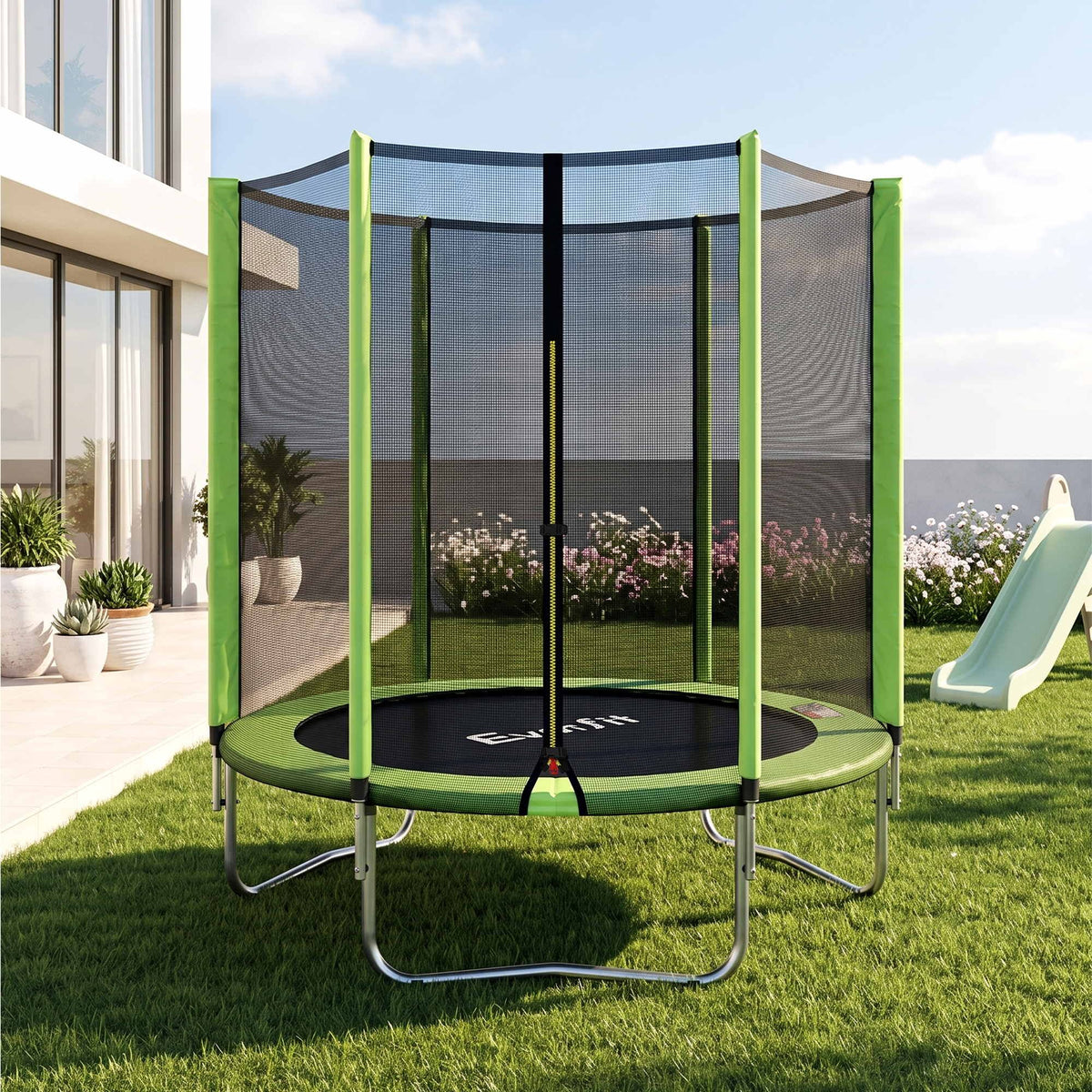 Everfit 6FT Kids Round Trampoline with Enclosure Net Green