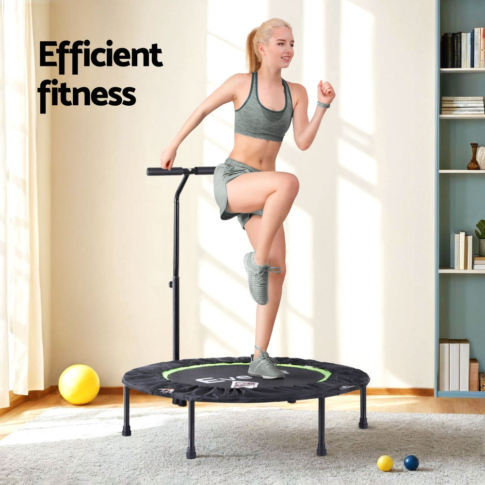 Everfit 40" Foldable Fitness Trampoline Rebounder Green/Black with Handrail