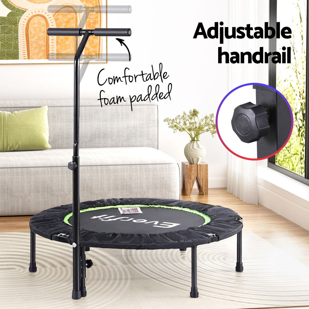 Everfit 40" Foldable Fitness Trampoline Rebounder Green/Black with Handrail